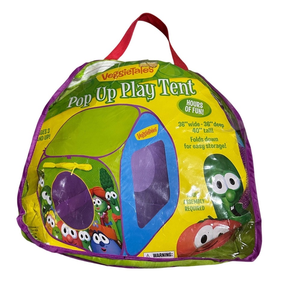 VeggieTales Pop Up Play Tent Kids Indoor Playhouse Bob Larry 36x36x40